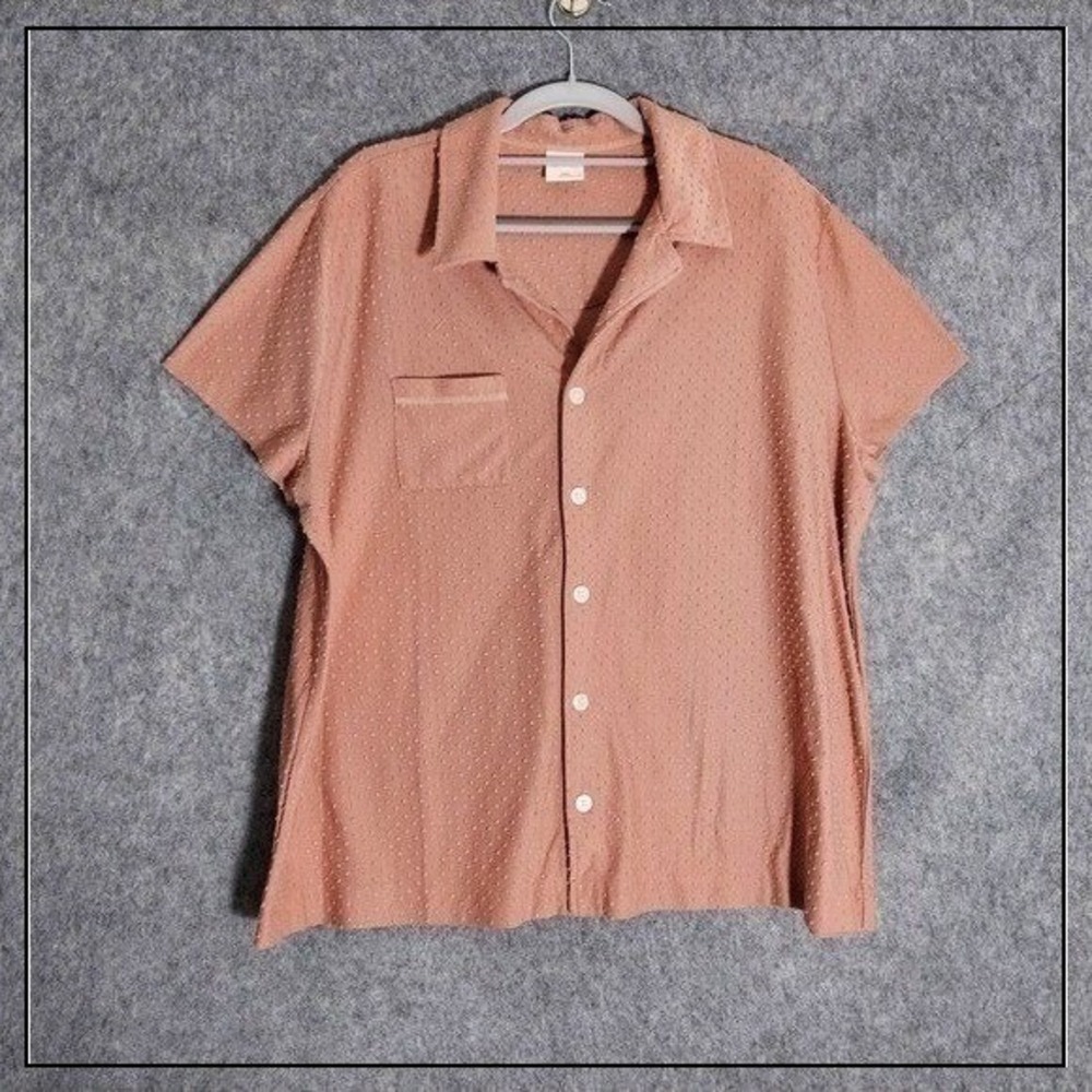Soma Sleep Shirt Women 2XL Pink Swiss Dot Button Front Loungewear Relaxed Soft